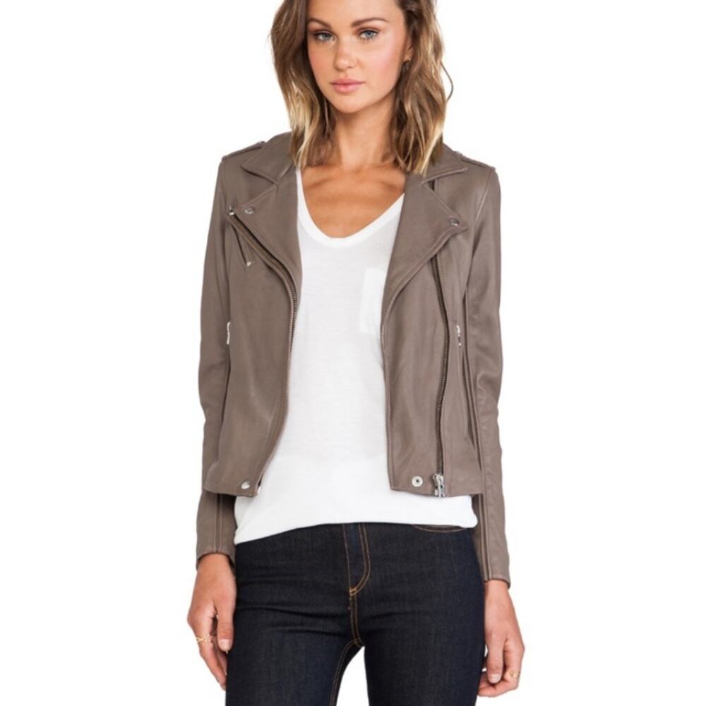 IRO Tara leather biker Moto jacket Brown Taupe Neutral sz M 38 motorcycle
